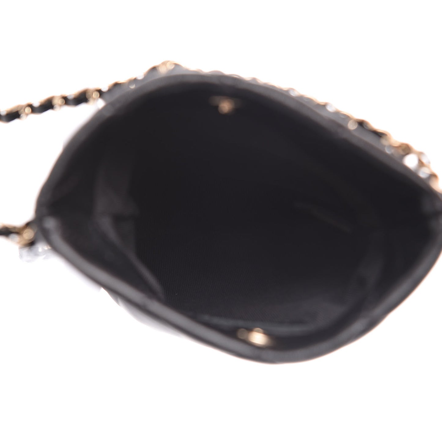 Lambskin Quilted Chain Around Phone Holder Black