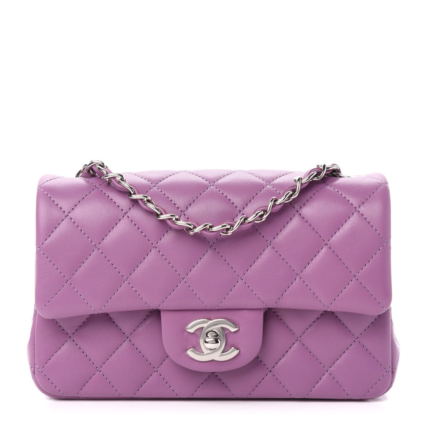Lambskin Quilted Mini Rectangular Flap Purple