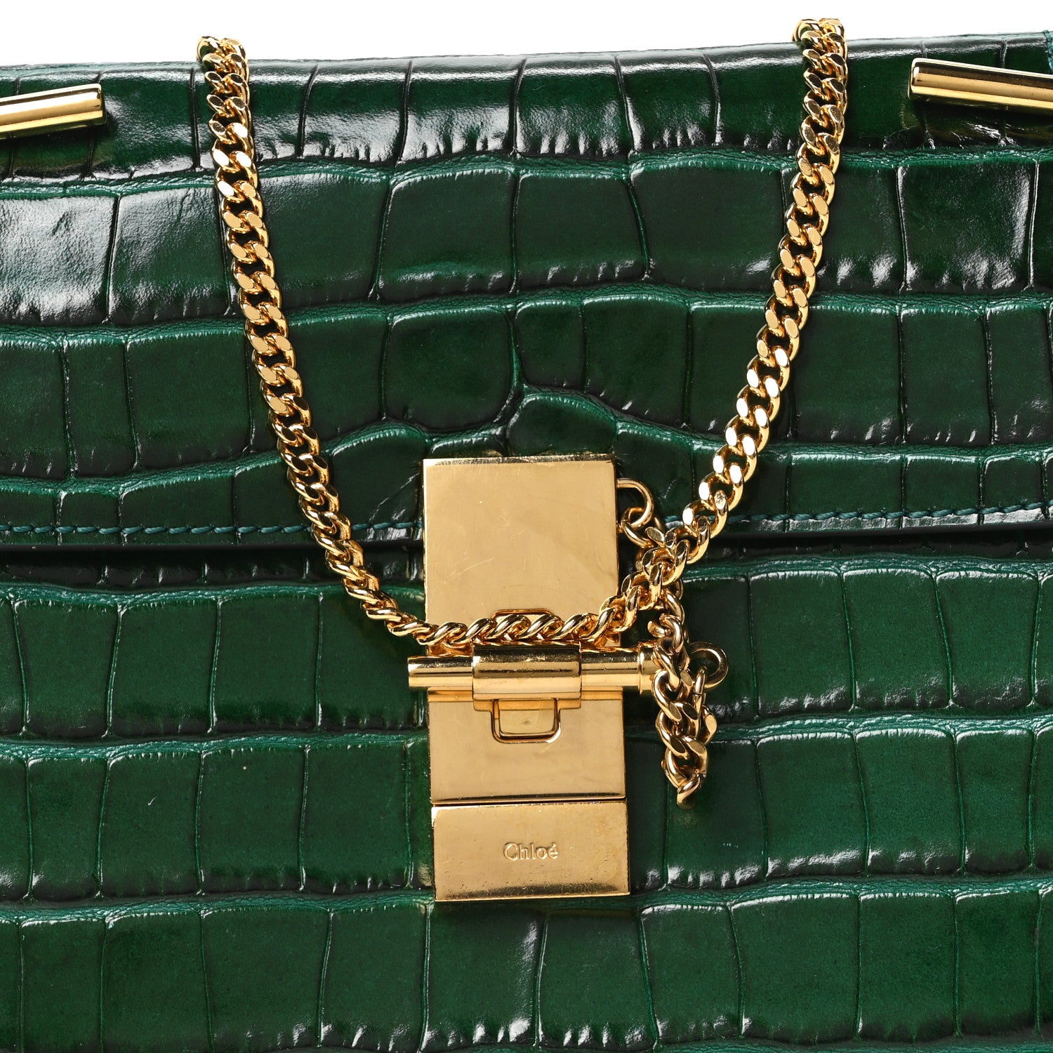Chloe Calfskin Crocodile Embossed Mini Drew Shoulder Bag Woodsy Green 8 of 10