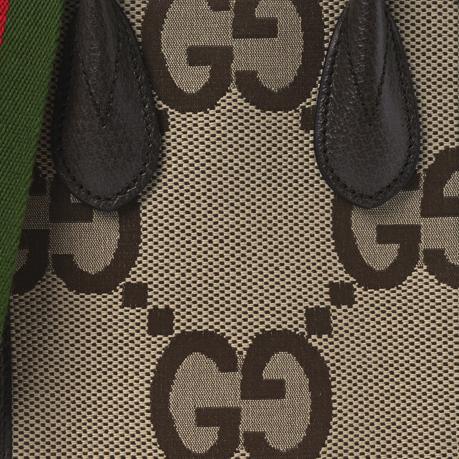 Gucci Monogram Jumbo GG Textured Dollar Calfskin Web Mini Vertical Tote Camel Ebony New Acero 8 of 10