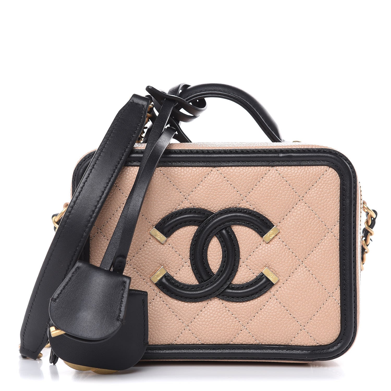 Chanel Caviar Quilted Small CC Filigree Vanity Case Beige Black 1 of 10