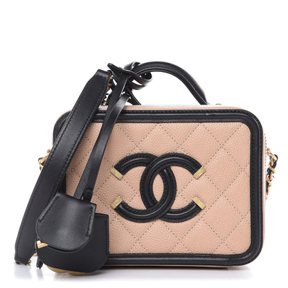 Chanel Caviar Quilted Small CC Filigree Vanity Case Beige Black 1 of 10