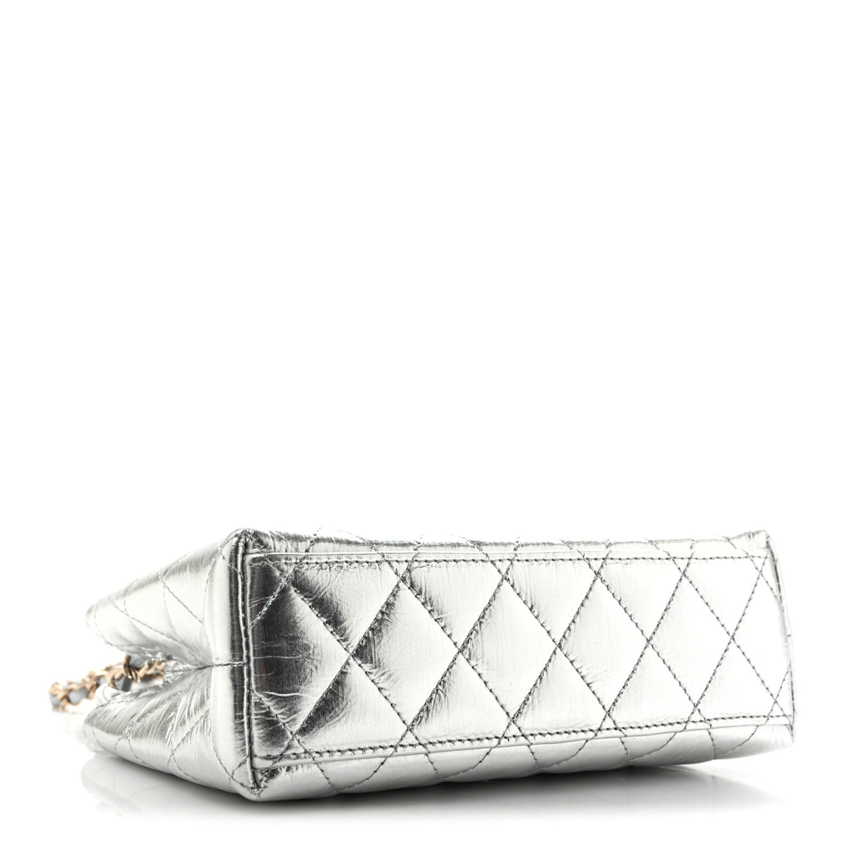 Metallic Aged Calfskin Quilted Nano Kelly Shopper Silvery