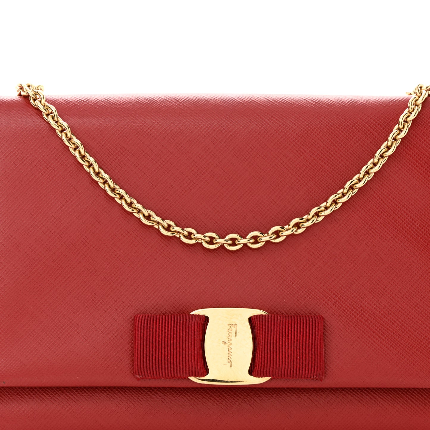 Hammered Calfskin Mini Miss Vara Bow Chain Bag Rosso