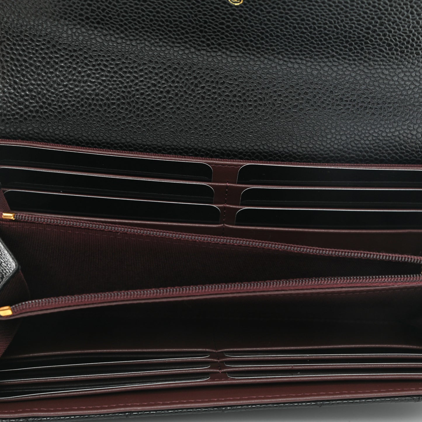 Caviar Quilted Large Gusset Flap Wallet Black