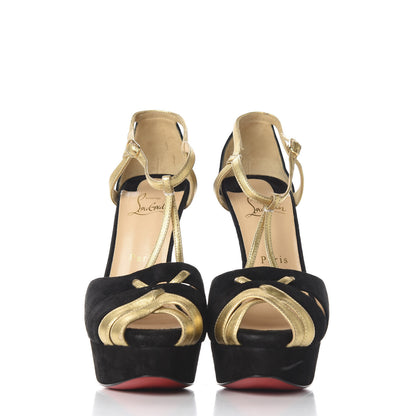 Christian Louboutin Suede Nappa Laminato Glennalta 150 Pumps 39.5 Black Gold 4 of 9
