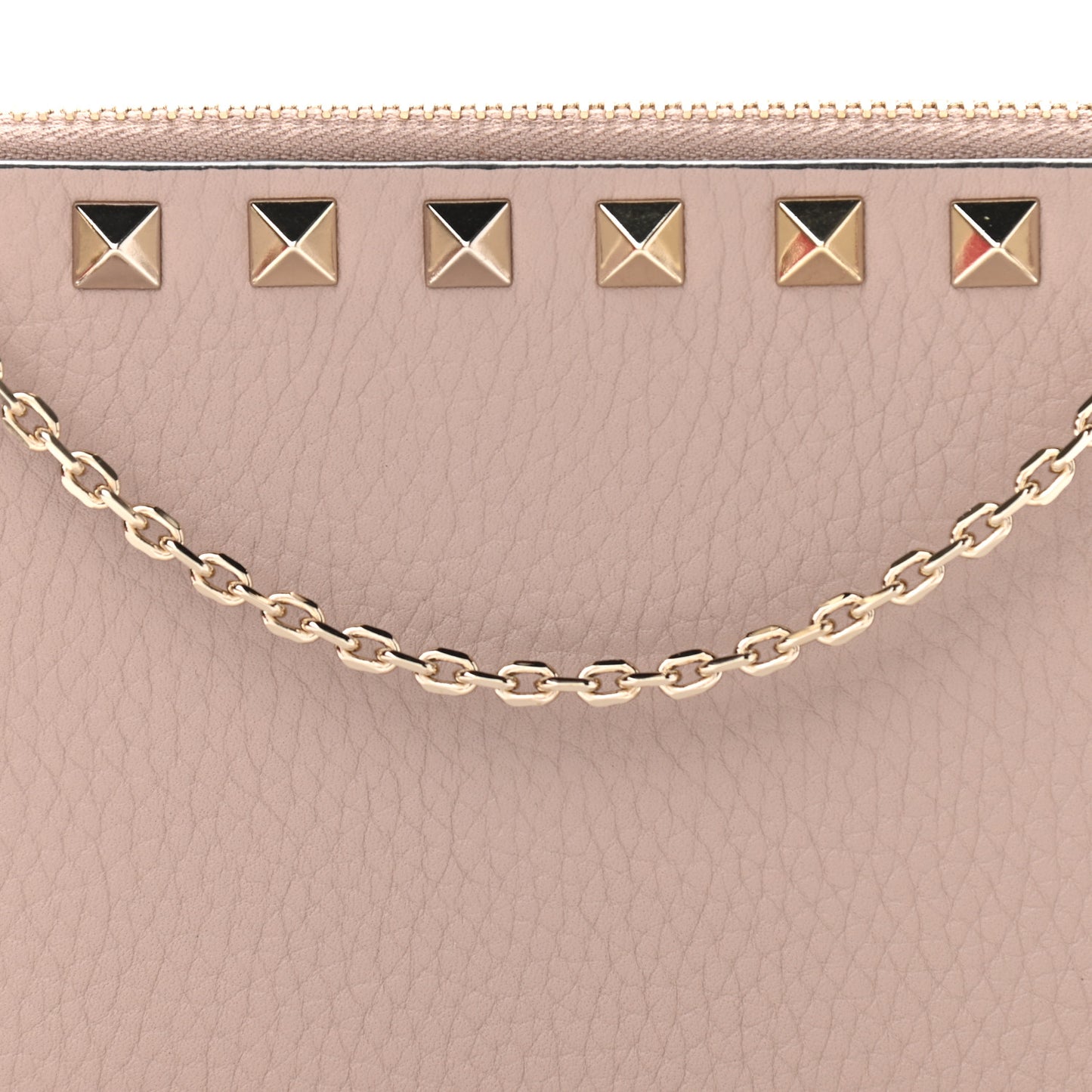 Pebbled Calfskin Rockstud Double Zip Camera Crossbody Bag Poudre