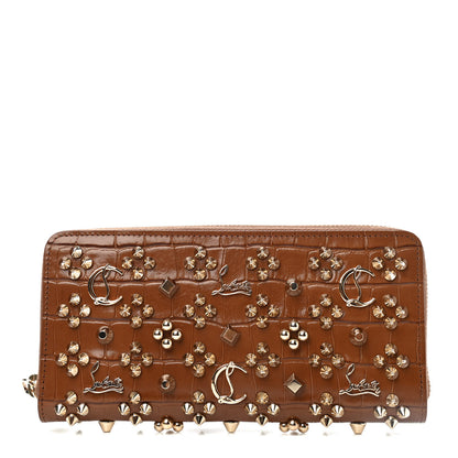 Christian Louboutin Calfskin Crocodile Embossed Loubinthesky Panettone Zip Around Wallet Biscotto Gold 1 of 4