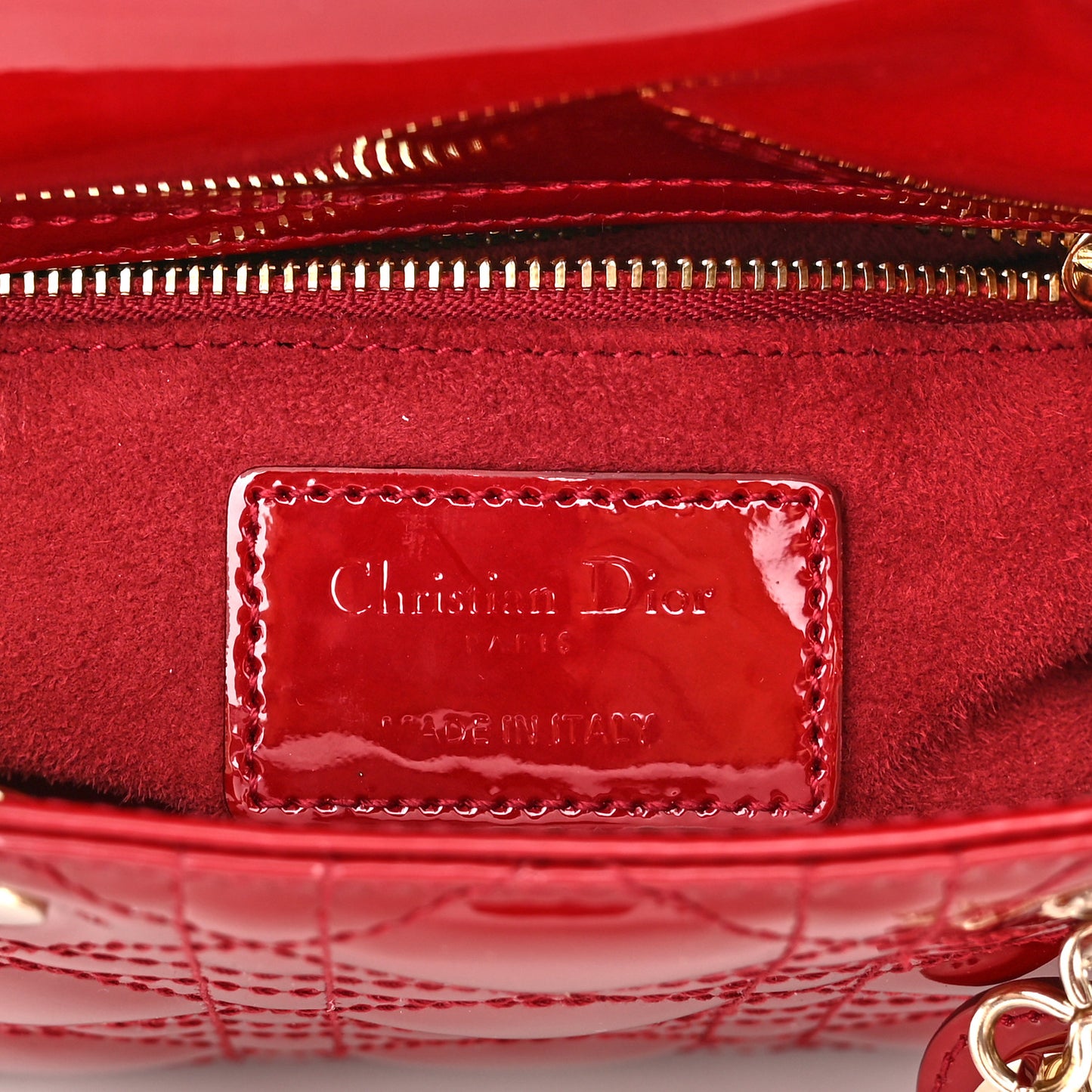 Patent Cannage Mini Lady Dior Red
