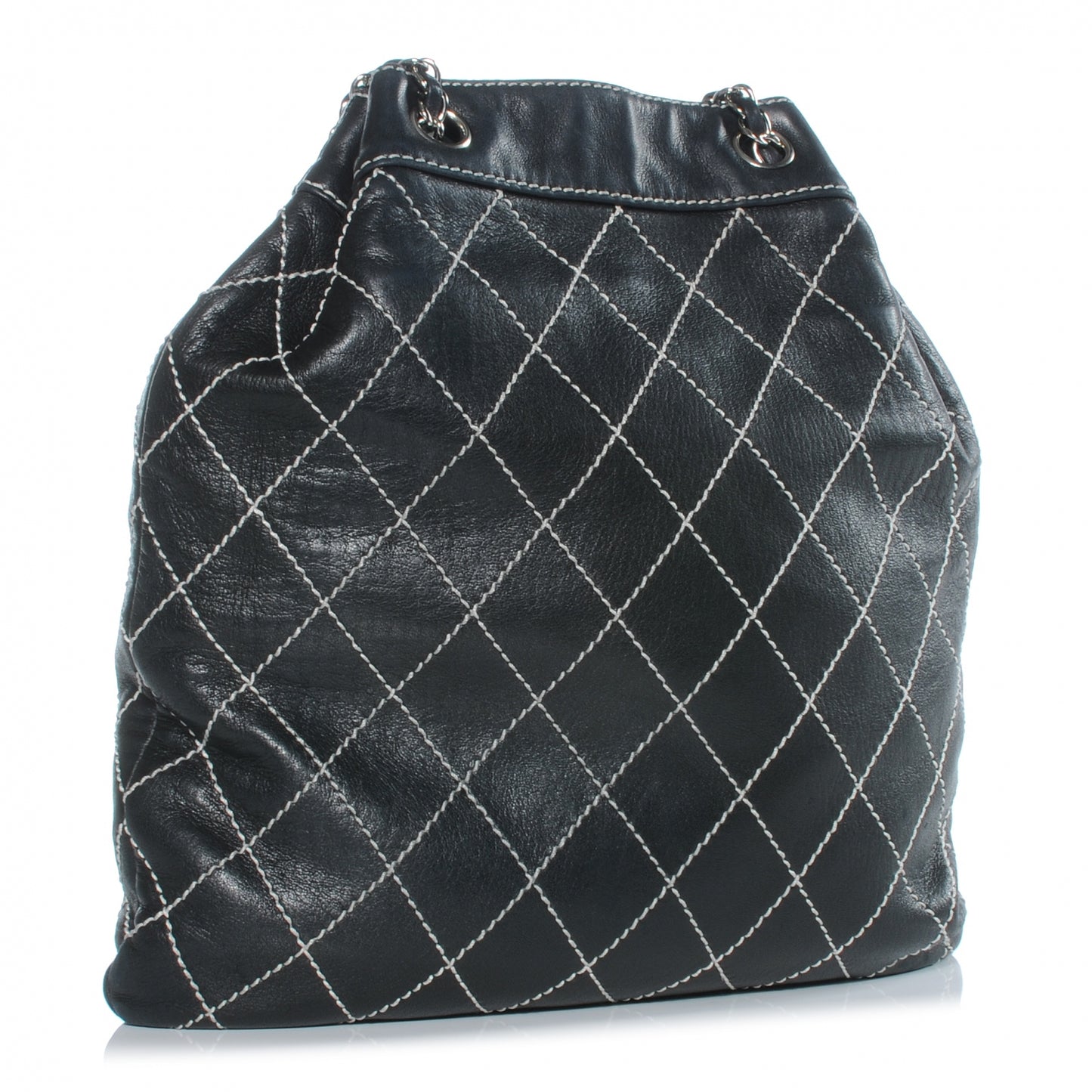 Lambskin Contrast Stitch Shoulder Bag Black