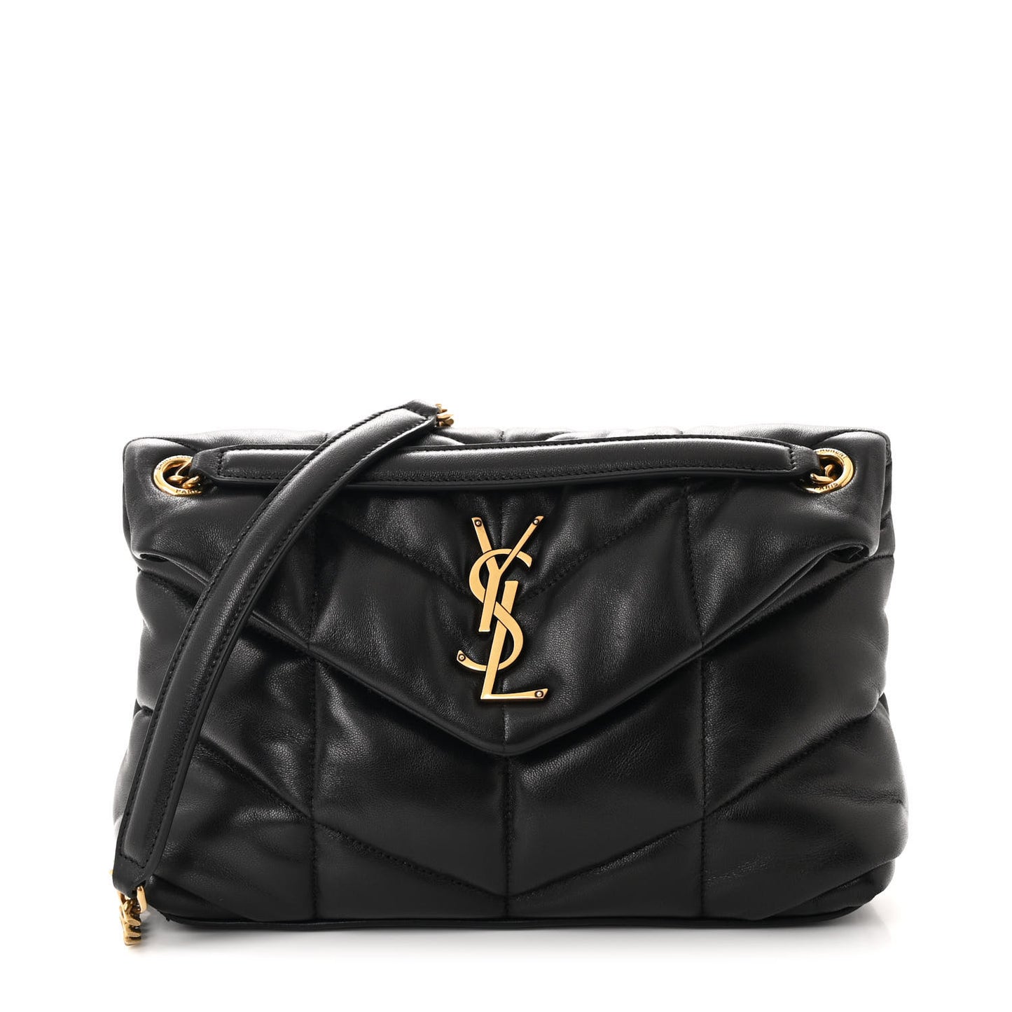 Lambskin Quilted Small Loulou Puffer Monogram Chain Satchel Black