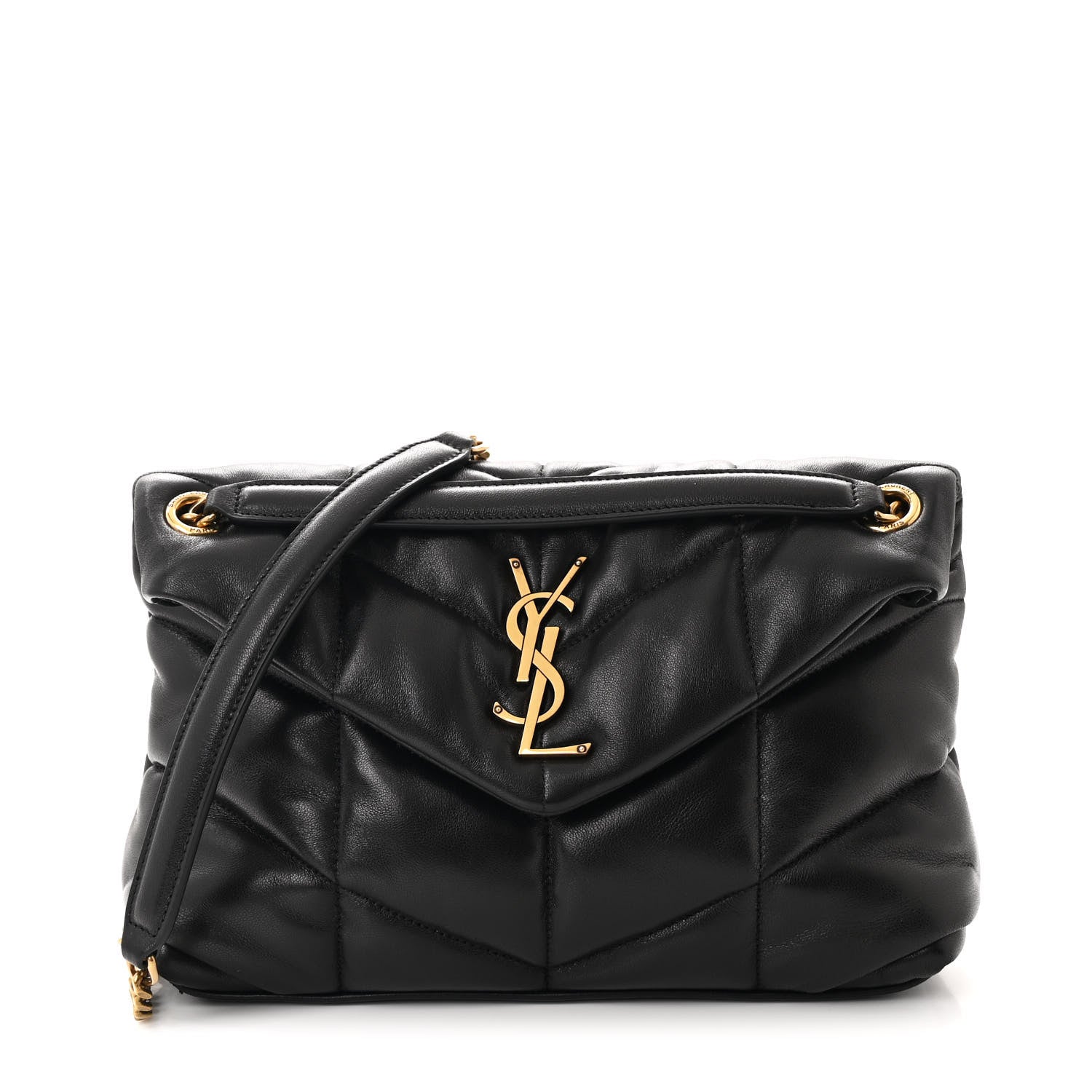 Saint Laurent Lambskin Quilted Small Loulou Puffer Monogram Chain Satchel Black 1 of 12