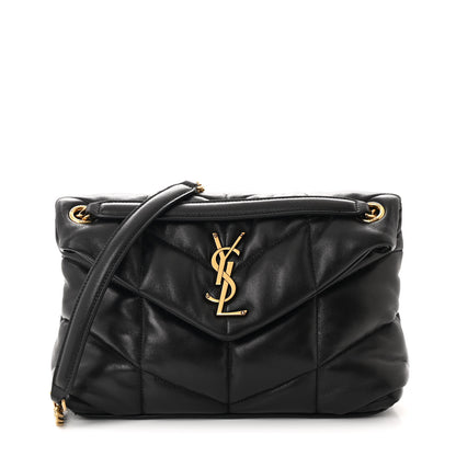 Saint Laurent Lambskin Quilted Small Loulou Puffer Monogram Chain Satchel Black 1 of 12