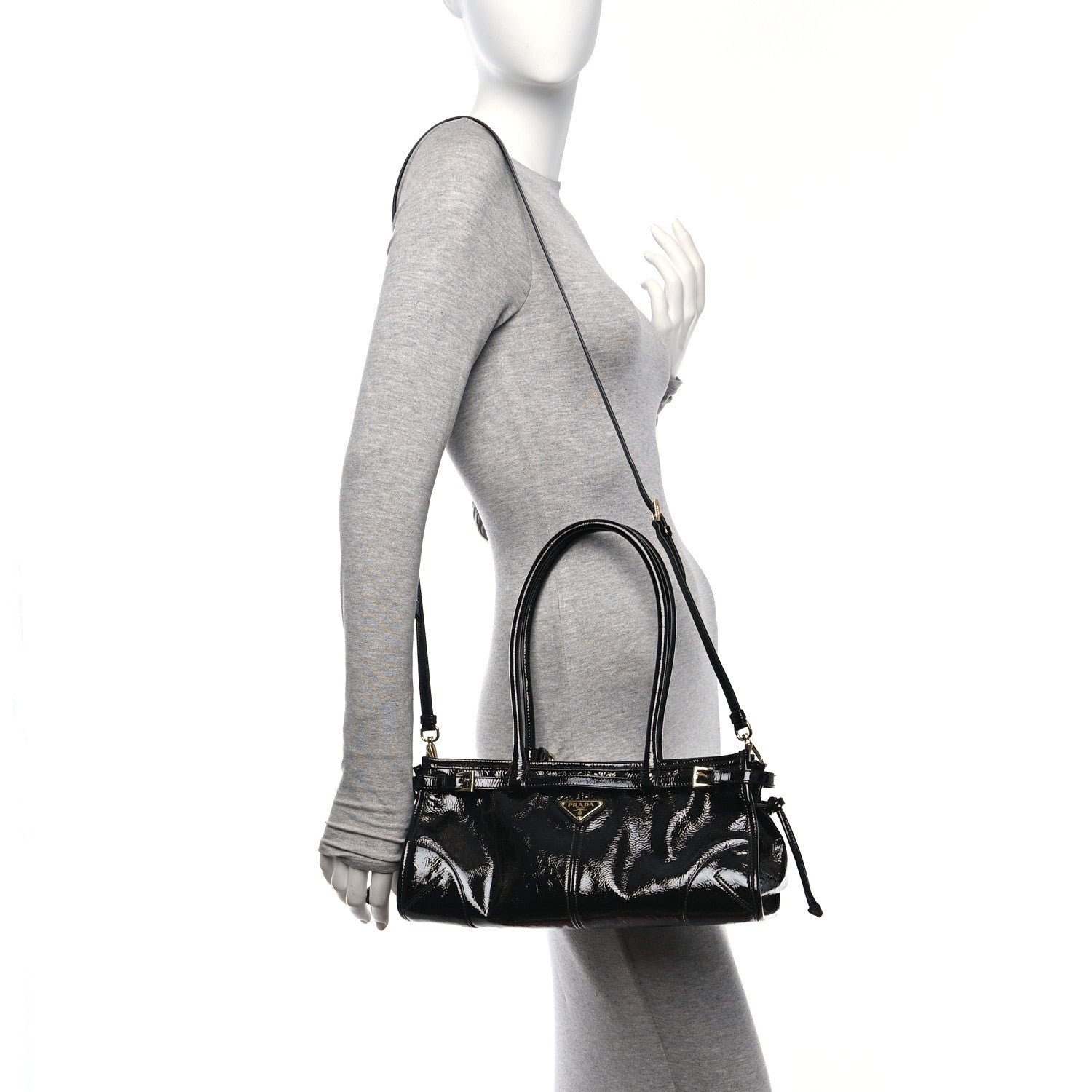 Prada Glossy Calfskin Medium Shoulder Bag Black 3 of 7