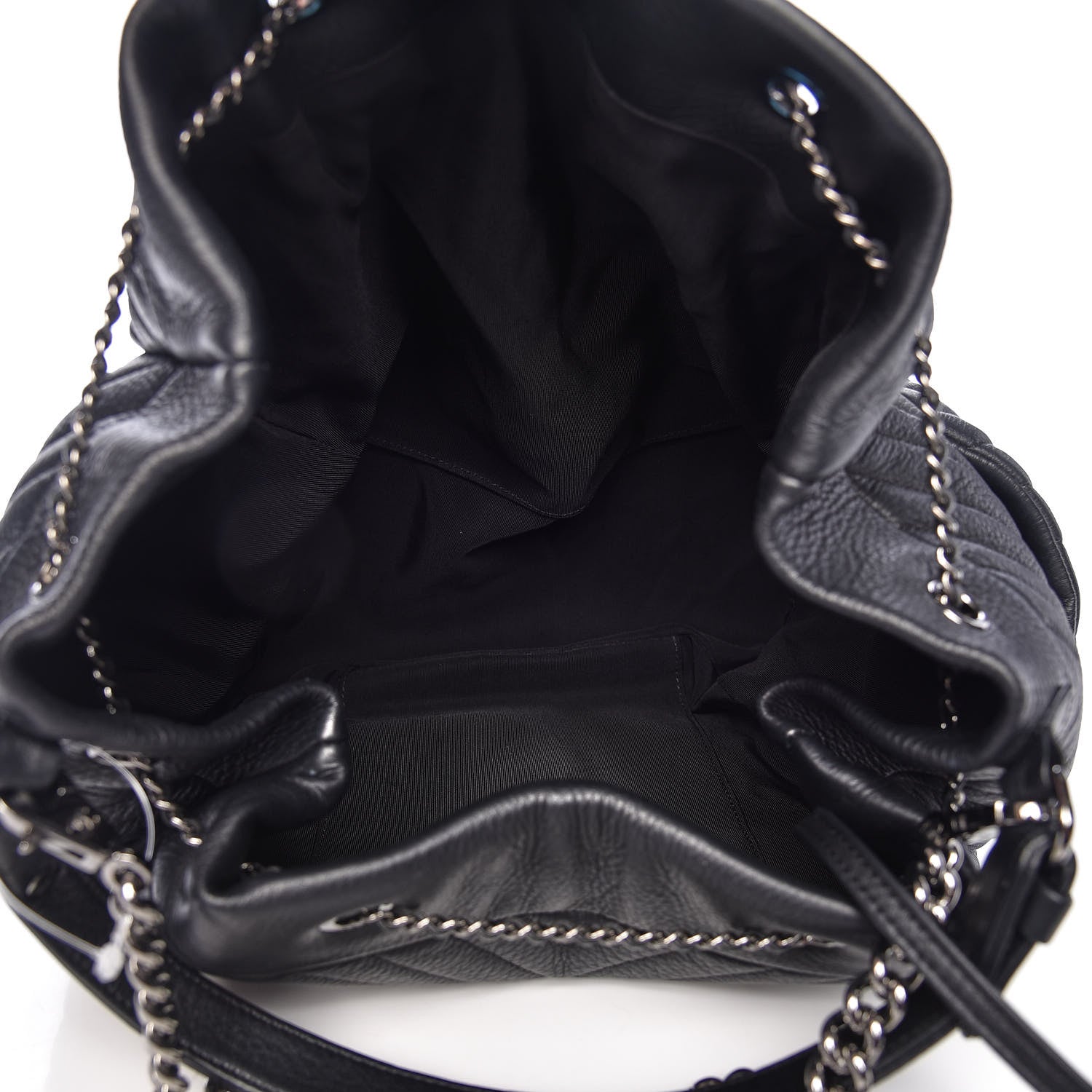 Chanel Deerskin Chevron Large CC Chain Bucket Drawstring Bag Black 5 of 10