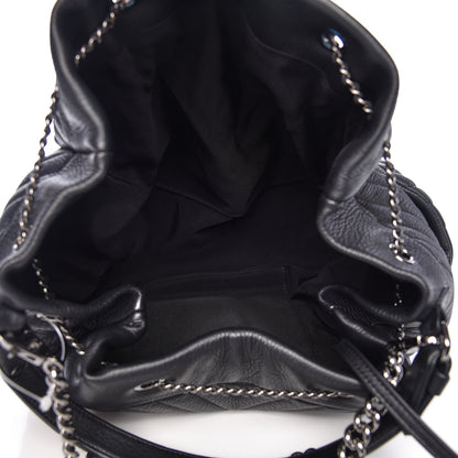 Chanel Deerskin Chevron Large CC Chain Bucket Drawstring Bag Black 5 of 10