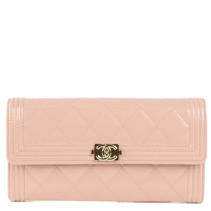 Chanel Iridescent Glazed Calfskin Quilted Boy Flap Wallet Light Pink 1 of 8