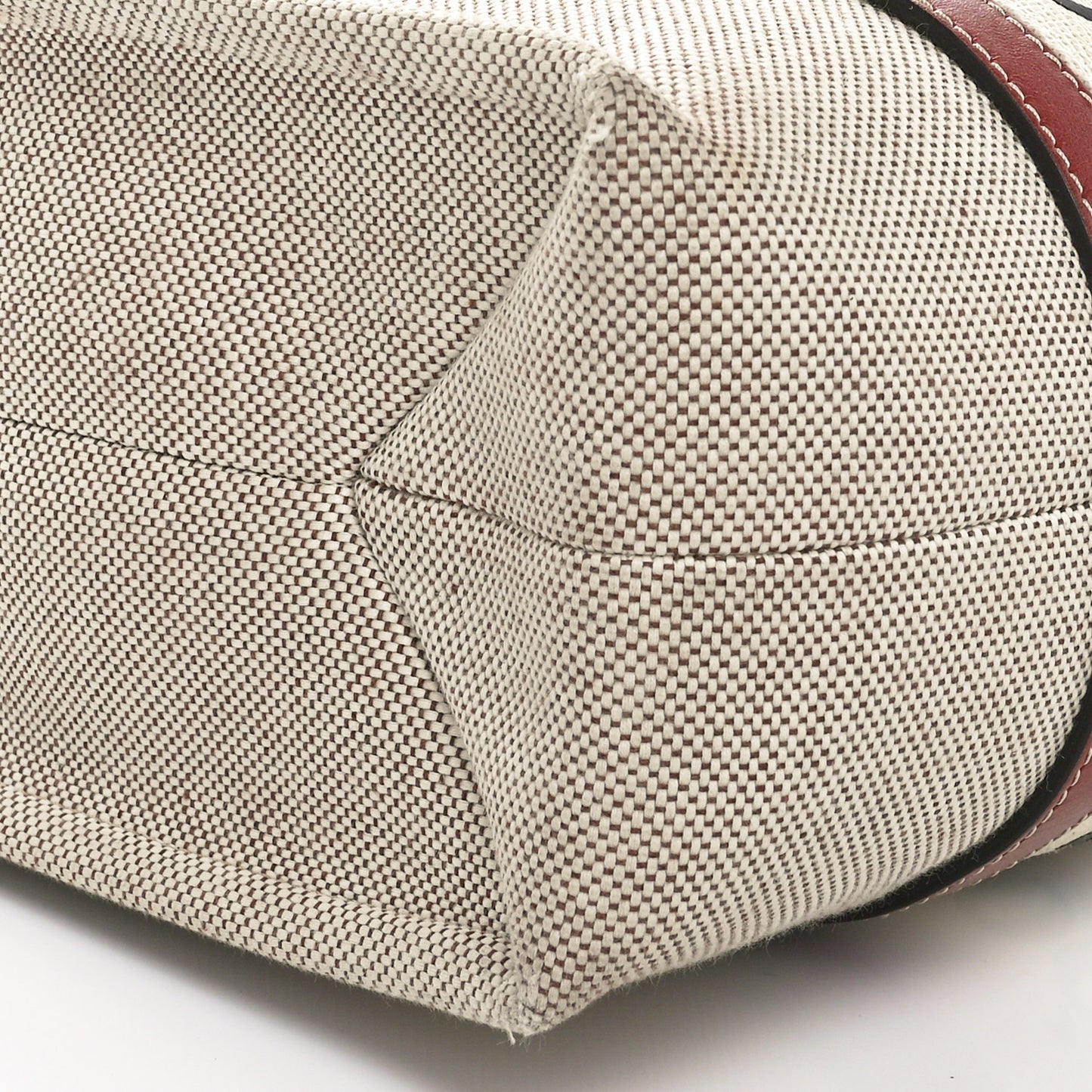 Linen Calfskin Medium Woody Ribbon Tote White Brown