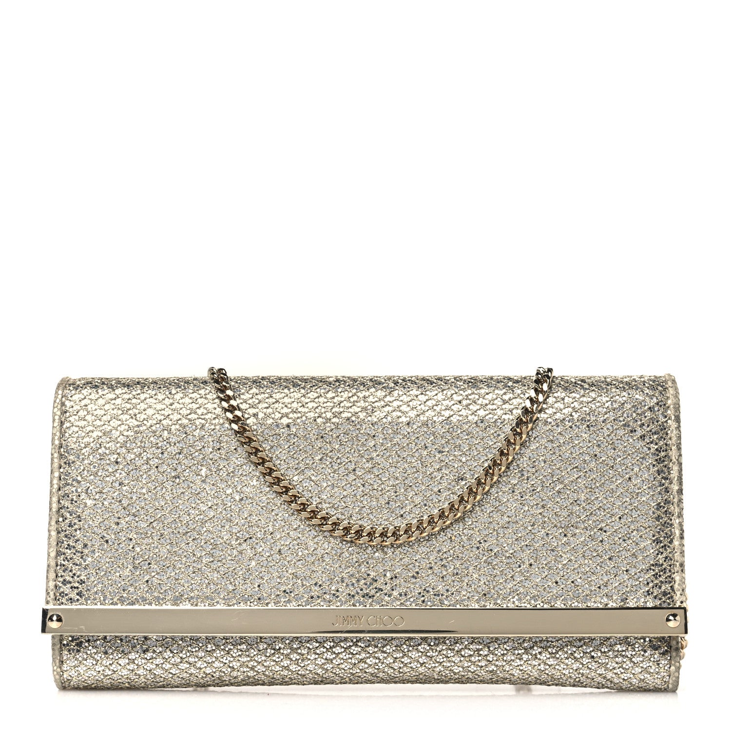 Jimmy Choo Glitter Fabric Milla Chain Wallet Champagne 1 of 9