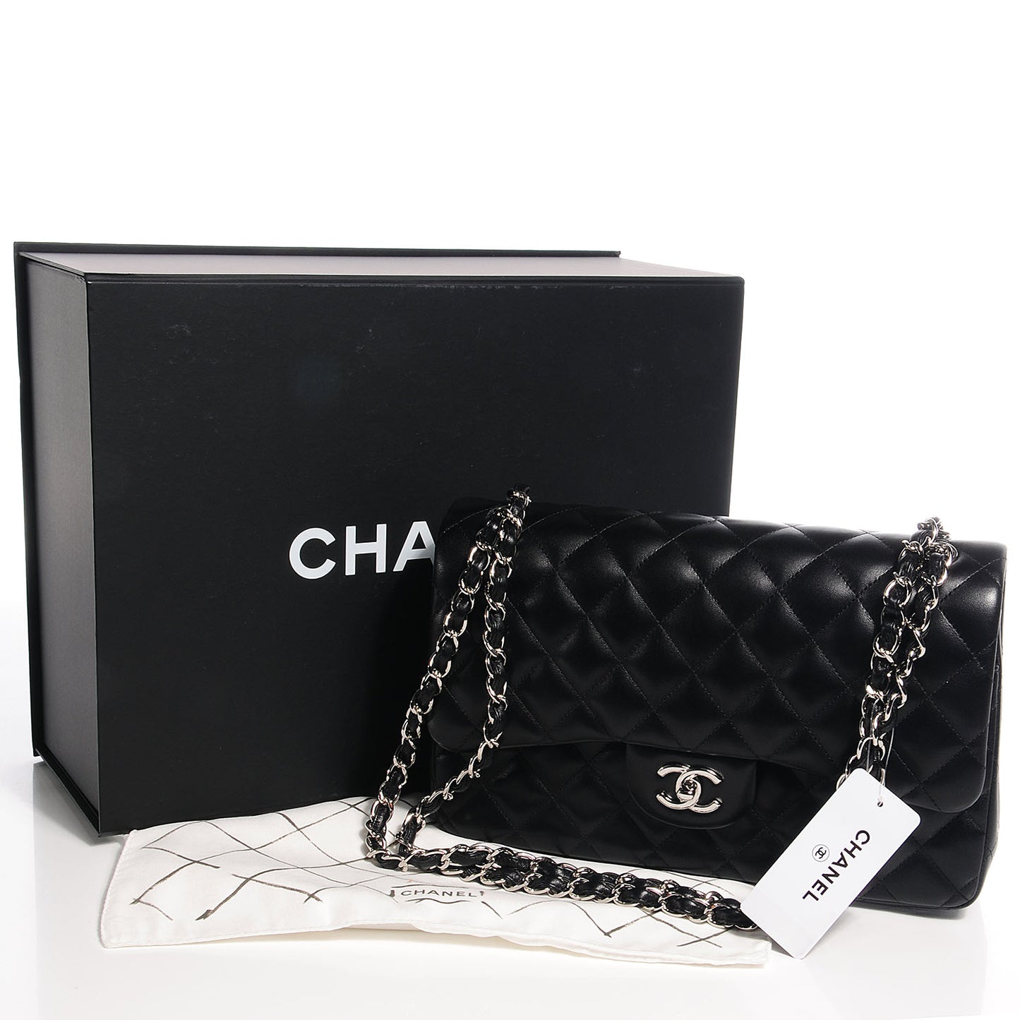 Lambskin Jumbo Double Flap Black