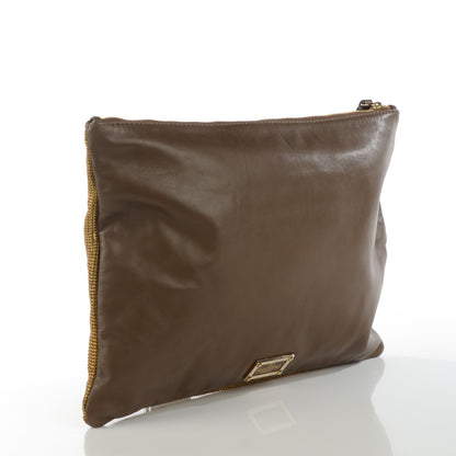 Valentino Garavani Metallic Mesh Vitello Rockstud Clutch Gold Dark Brown 3 of 6