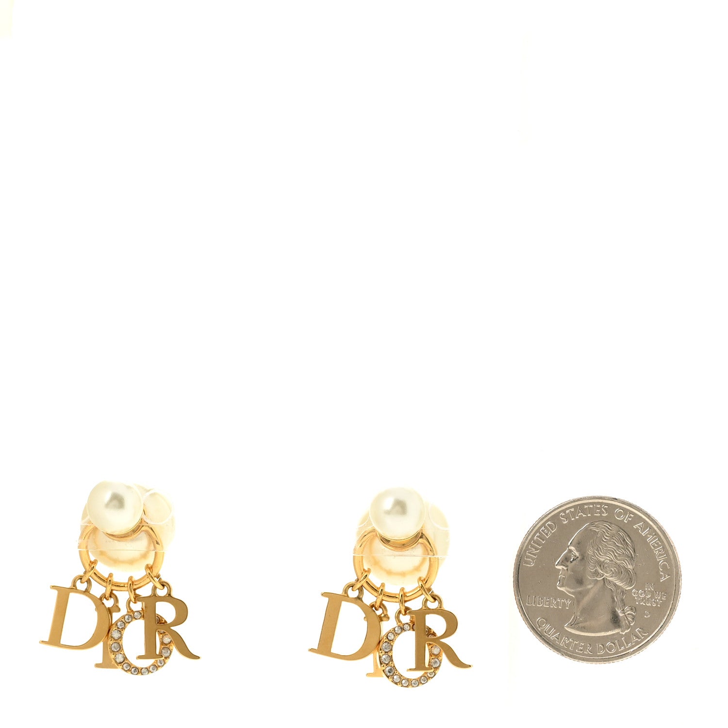 Christian Dior Pearl Crystal Tribal Logo Charms Earrings Gold 2 of 4