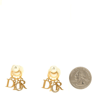 Christian Dior Pearl Crystal Tribal Logo Charms Earrings Gold 2 of 4