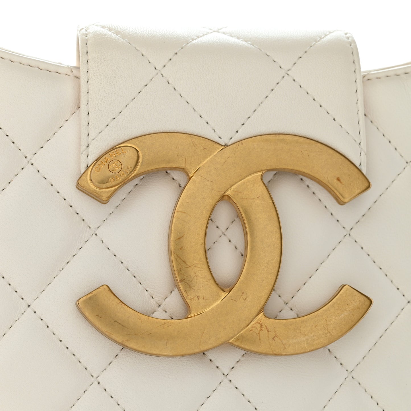 Lambskin Quilted Giant CC Shoulder Bag White