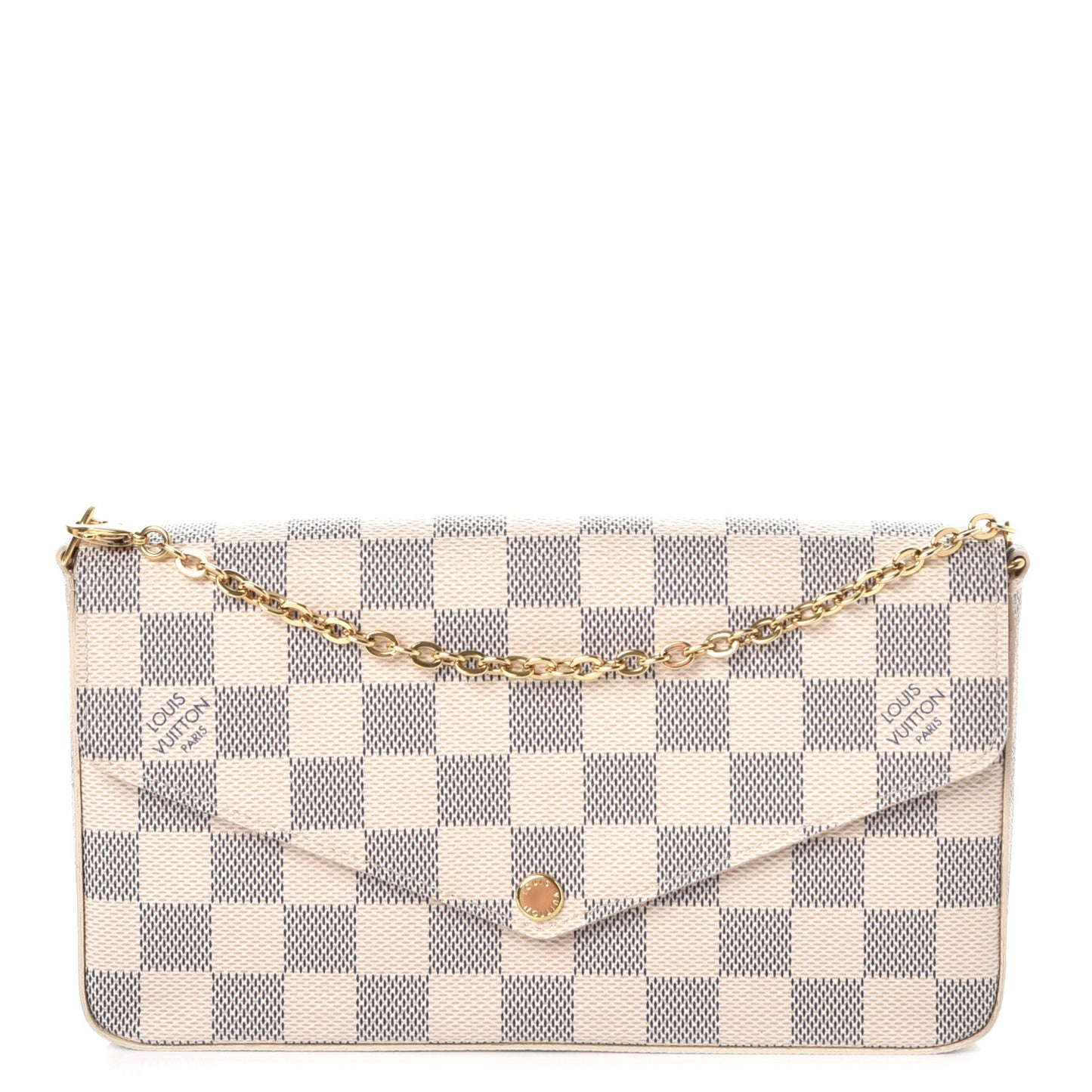Damier Azur Pochette Felicie Chain Wallet Rose Ballerine