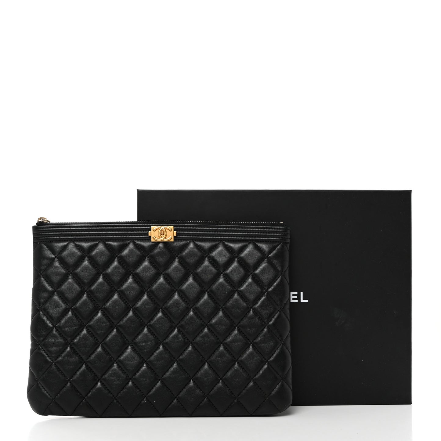 Lambskin Quilted Medium Boy Cosmetic Case Black