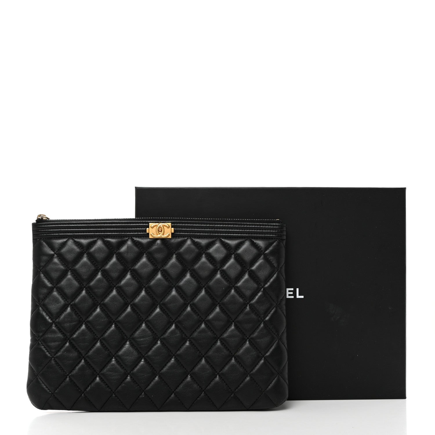 Chanel Lambskin Quilted Medium Boy Cosmetic Case Black 3 of 8