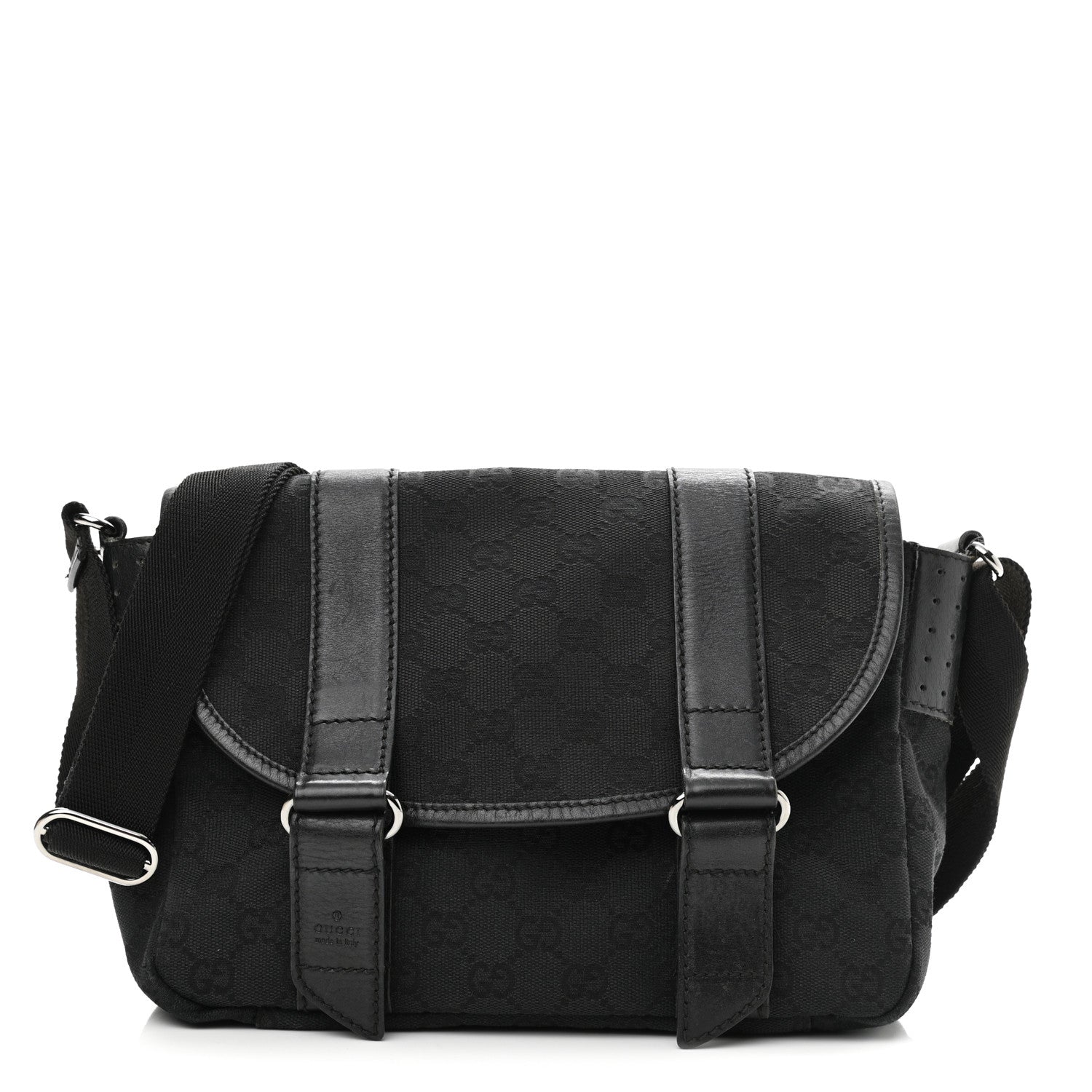 Gucci Monogram Small Double Buckle Flap Messenger Bag Black 1 of 16