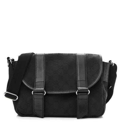 Gucci Monogram Small Double Buckle Flap Messenger Bag Black 1 of 16