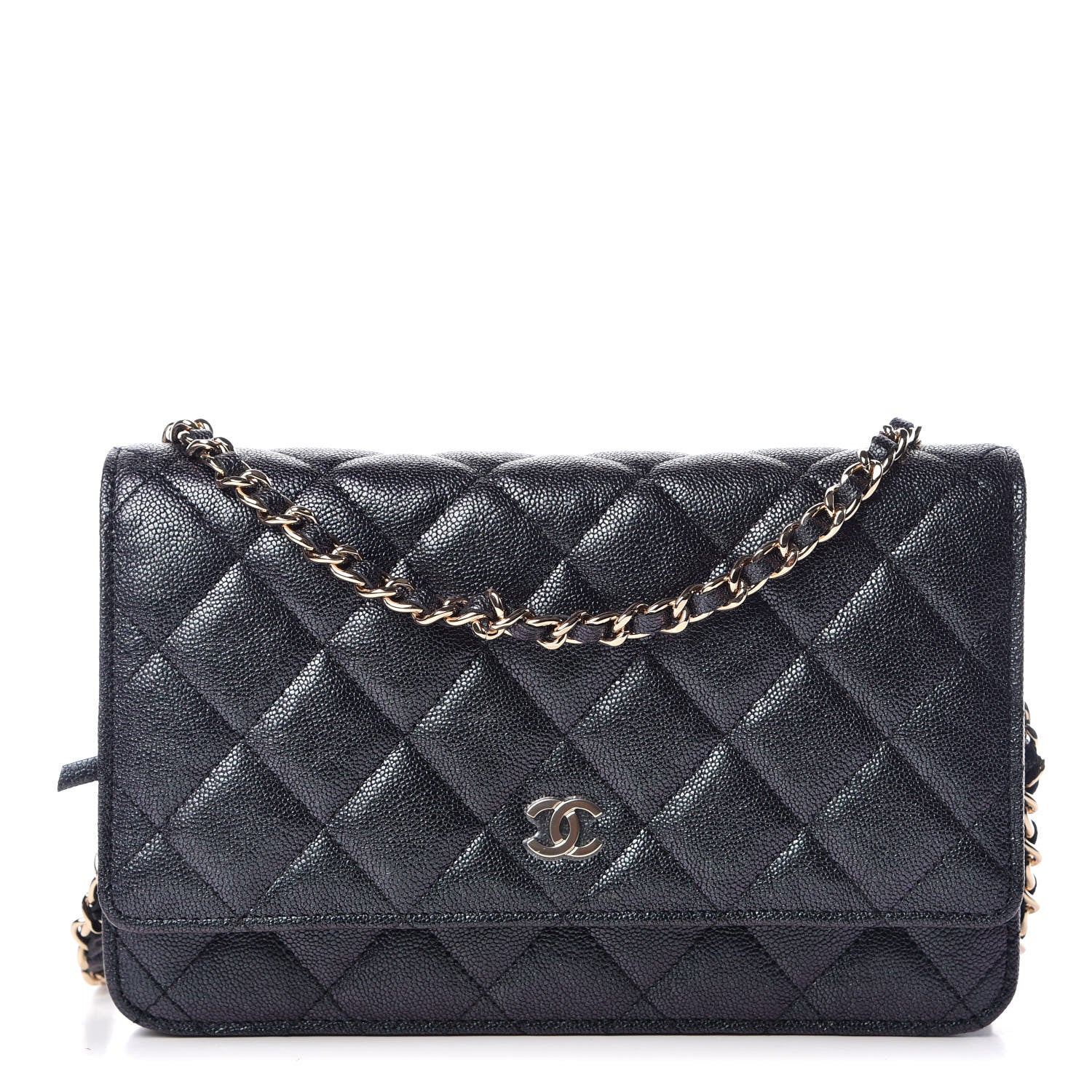 Chanel Iridescent Caviar Quilted Wallet On Chain WOC Black 1 of 12