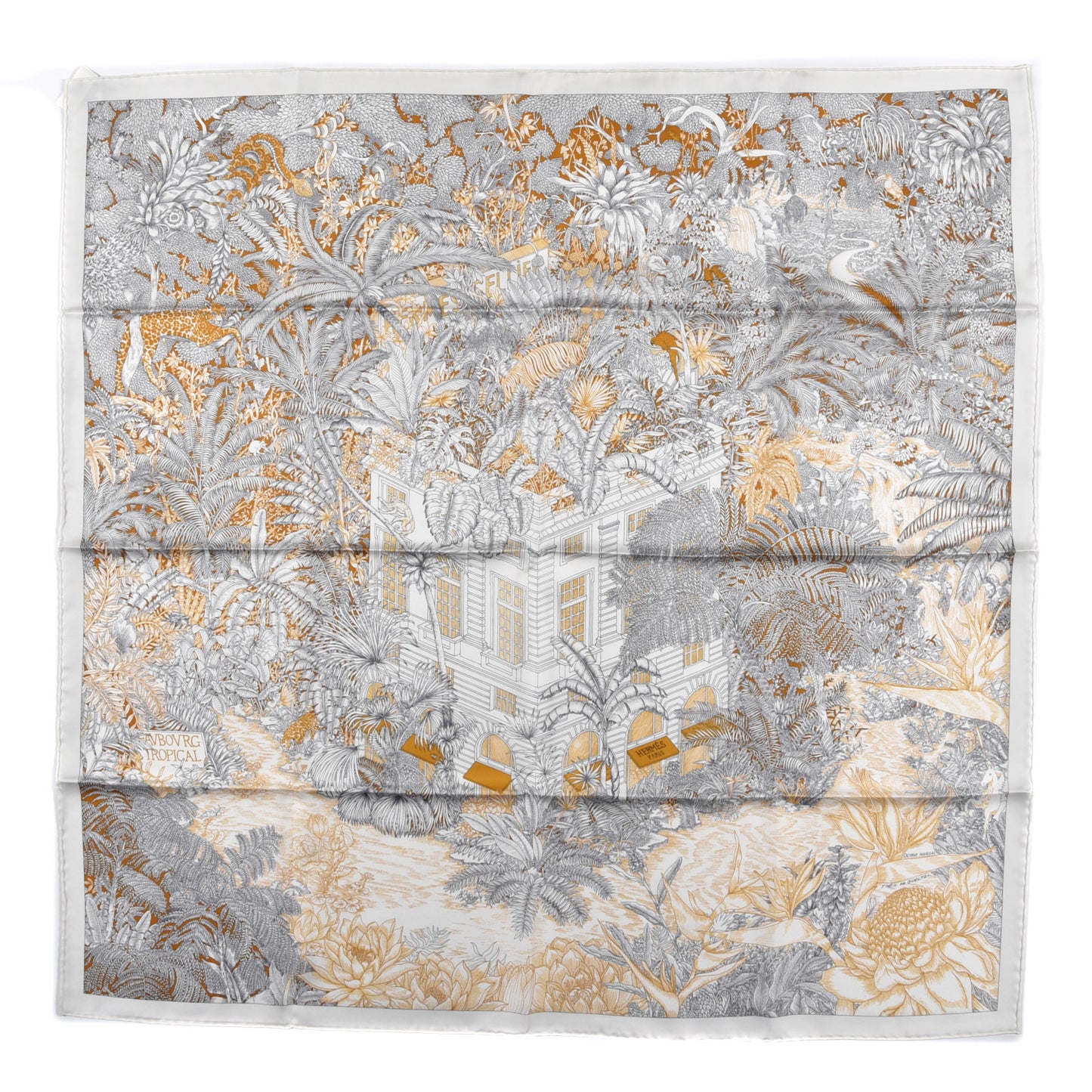 Silk Faubourg Tropical Scarf 90 Sepia White Caramel