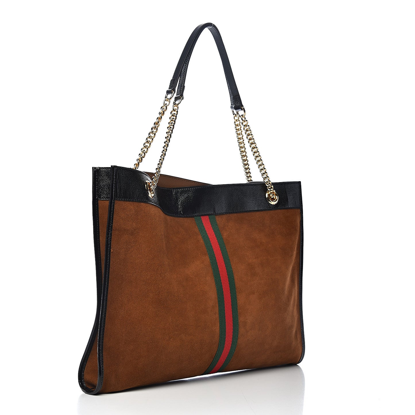 Suede Patent Large Rajah Chain Tote Nocciola Black
