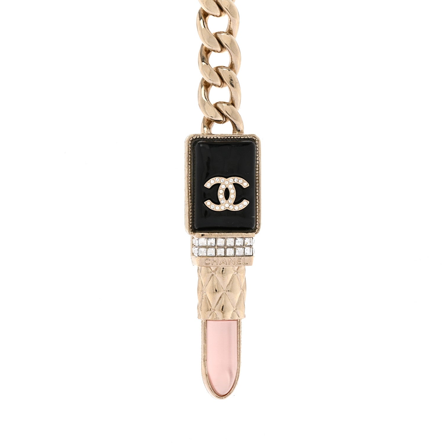 Chanel Metal Strass Pearl Lipstick Necklace Pink Gold 4 of 7