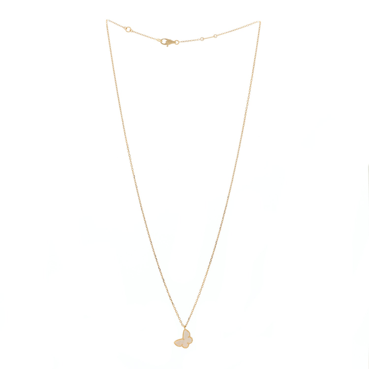 Van Cleef & Arpels 18K Yellow Gold Mother of Pearl Sweet Alhambra Butterfly Pendant Necklace 2 of 5