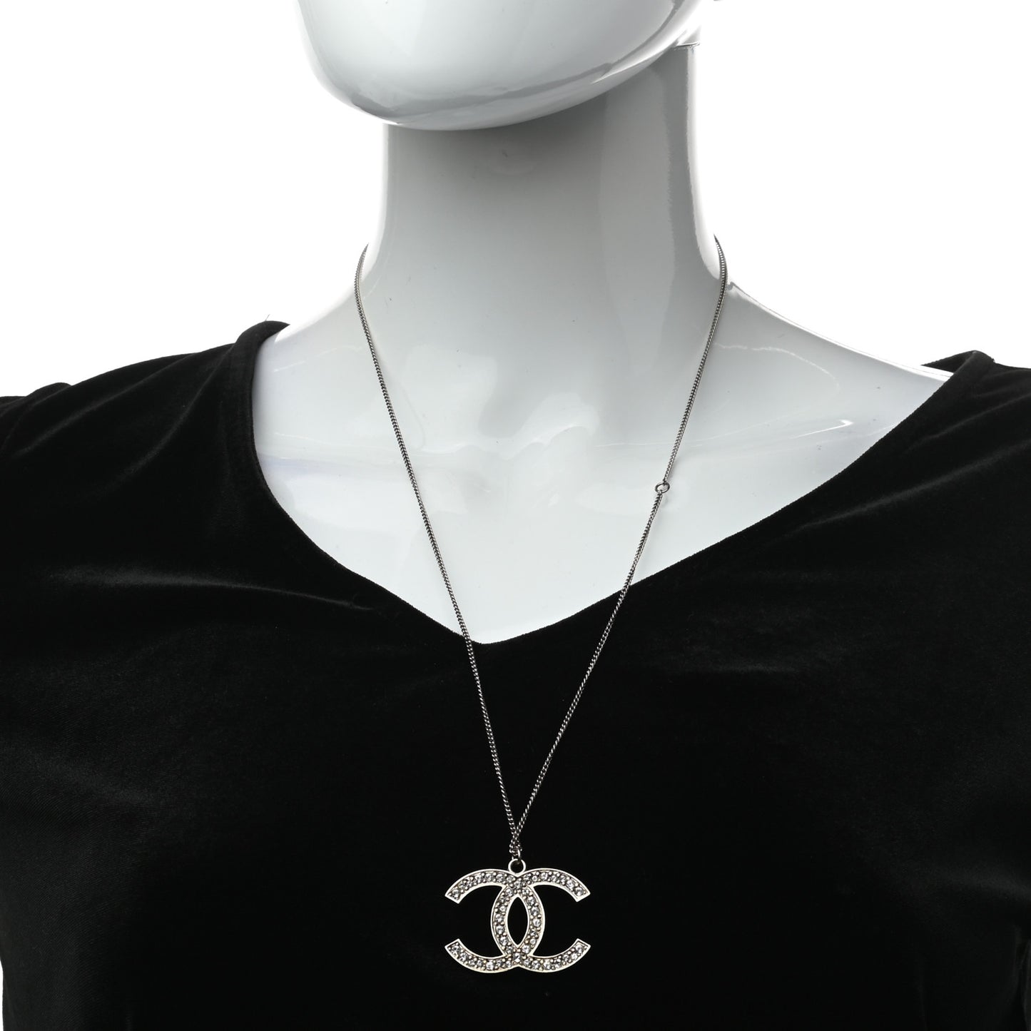 Crystal CC Pendant Necklace Silver