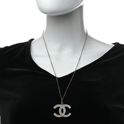Chanel Crystal CC Pendant Necklace Silver 2 of 5