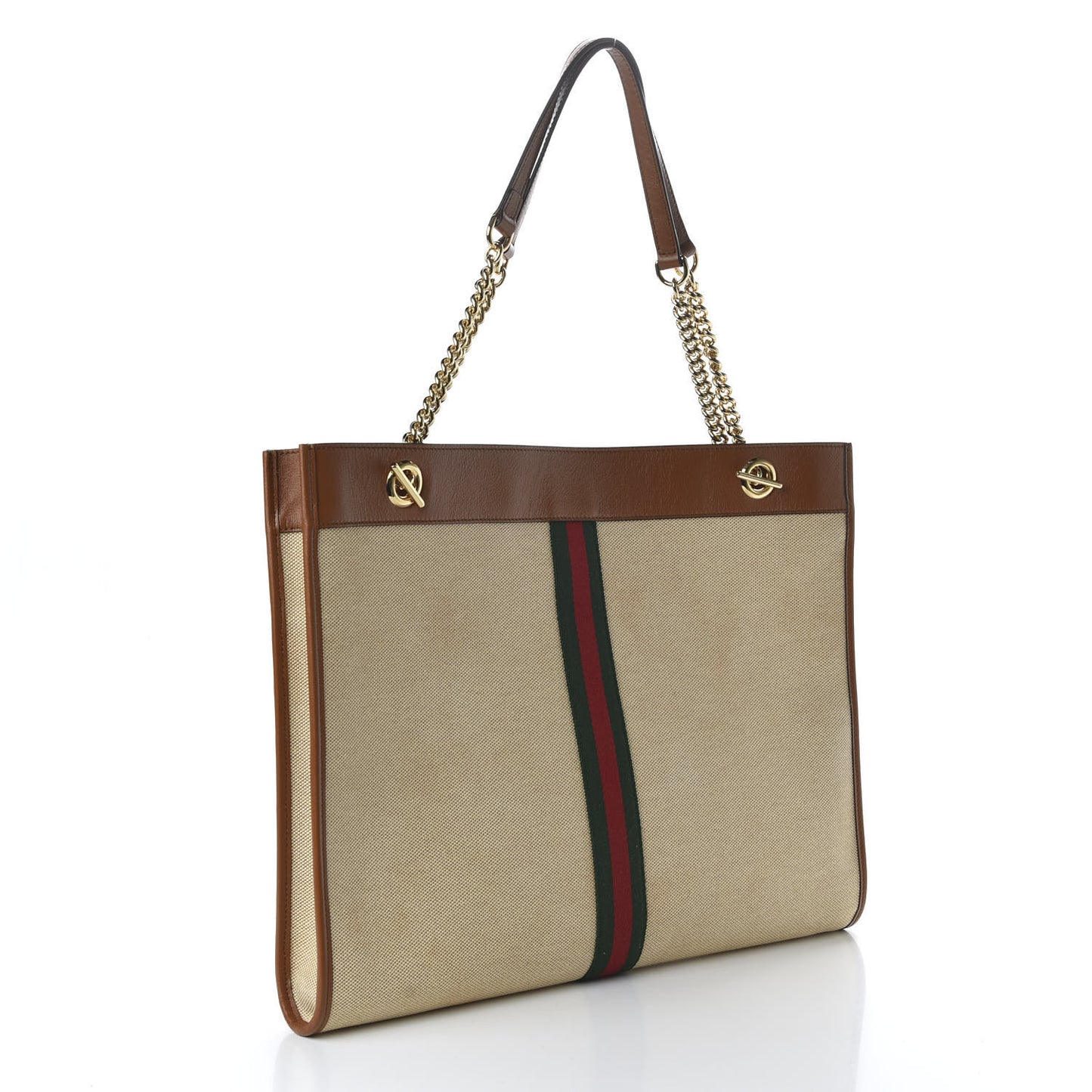 Vintage Canvas Calfskin Web Large Rajah Chain Tote Sand Light Cuir