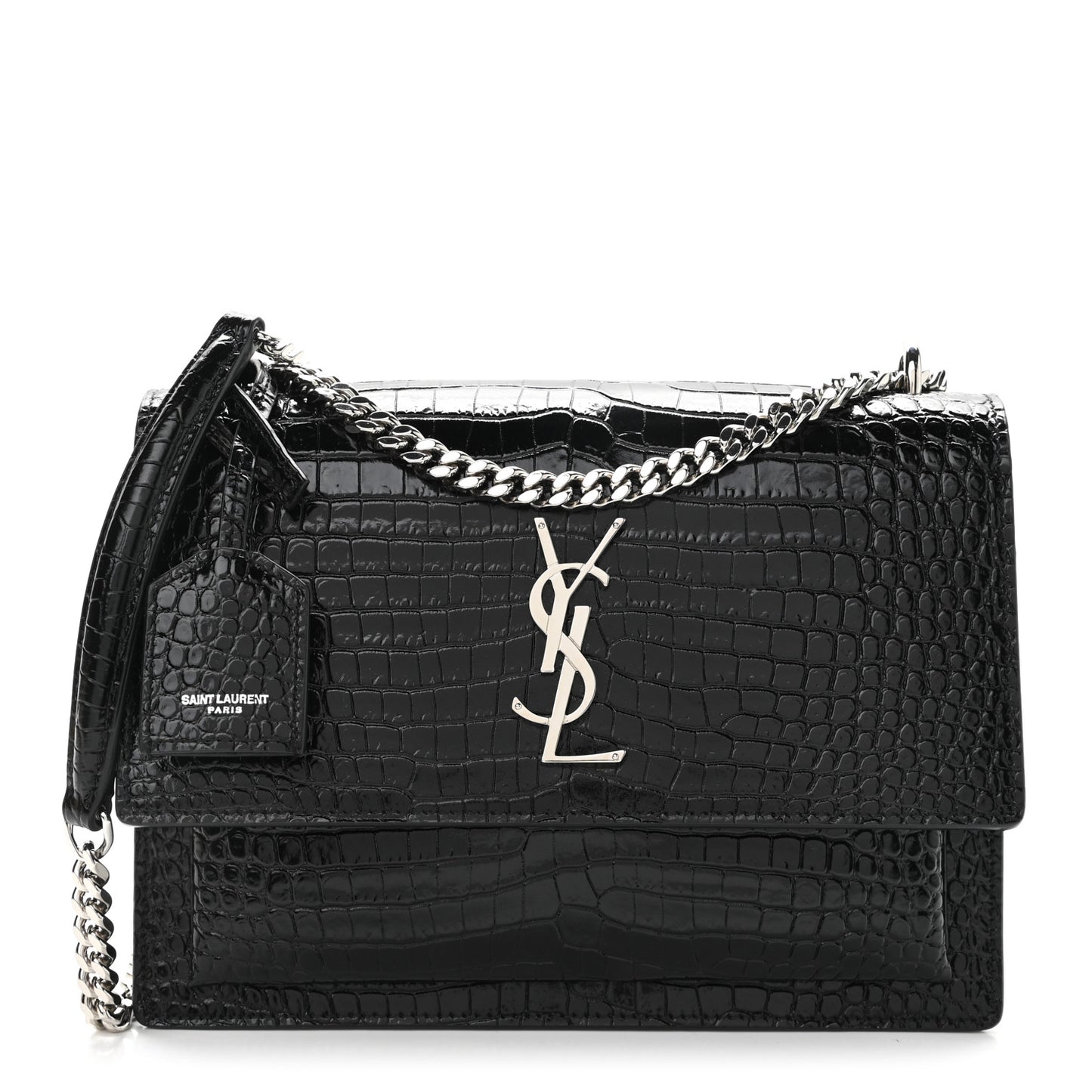 Calfskin Crocodile Embossed Medium Monogram Sunset Black