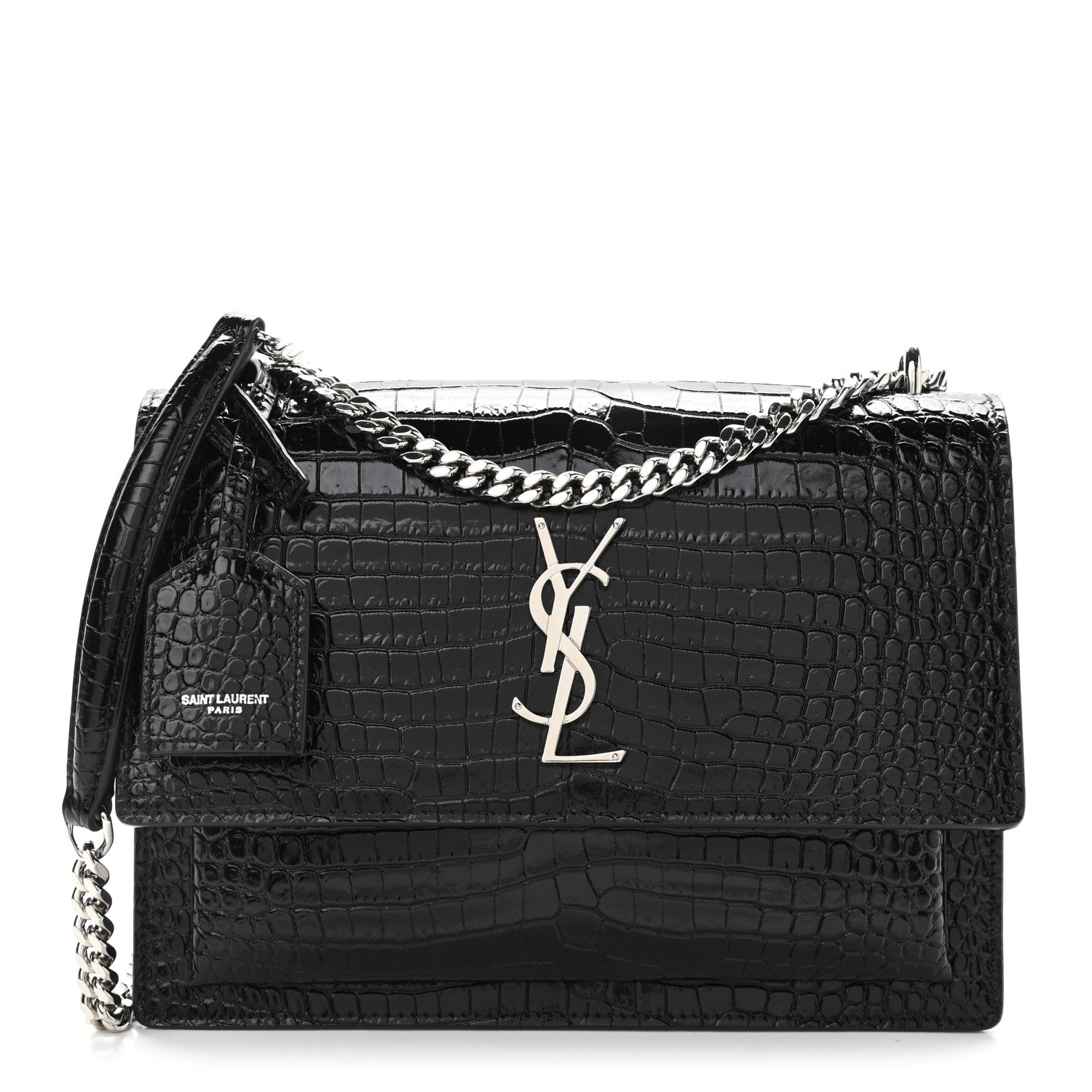 Saint Laurent Calfskin Crocodile Embossed Medium Monogram Sunset Black 1 of 9