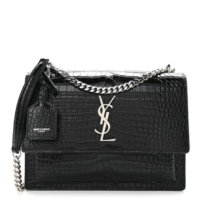 Saint Laurent Calfskin Crocodile Embossed Medium Monogram Sunset Black 1 of 9