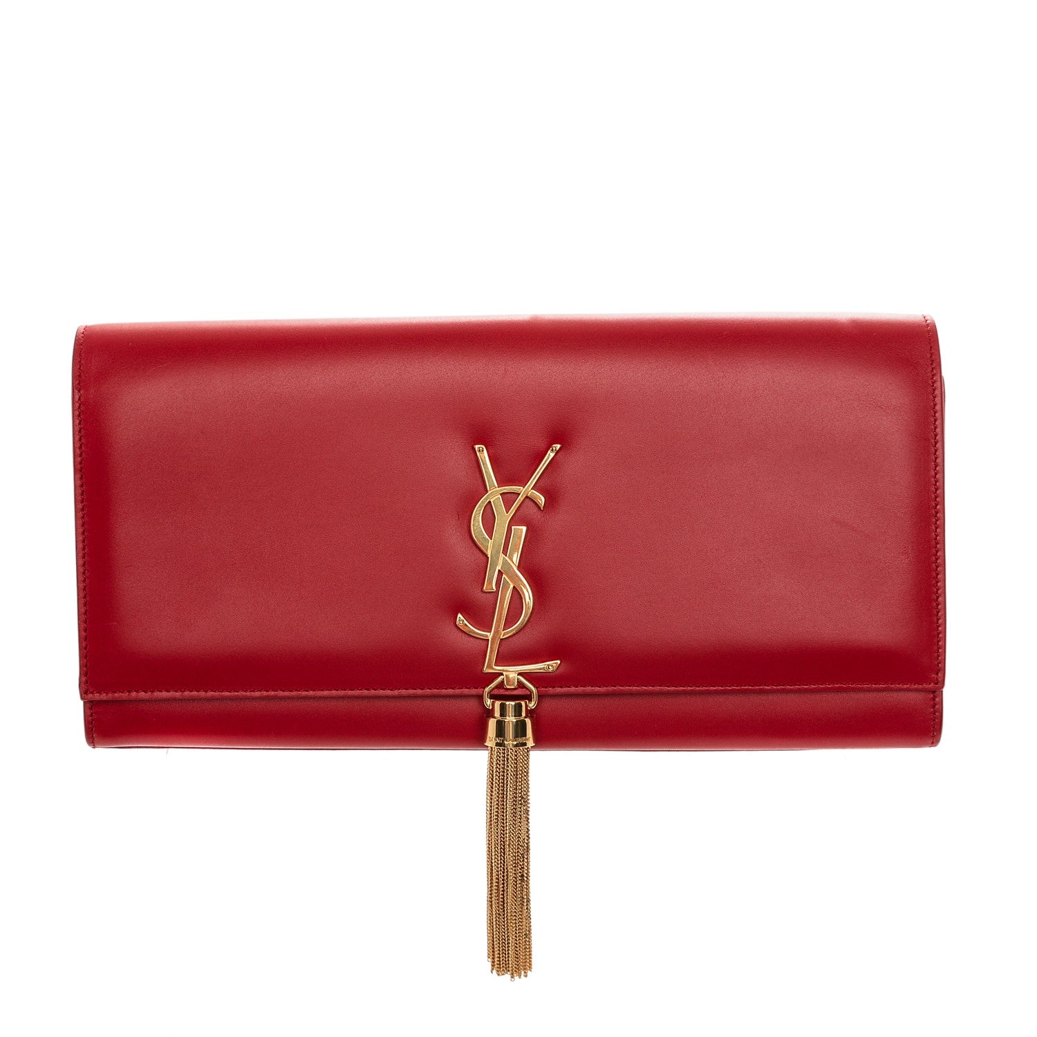 Saint Laurent Calfskin Cassandre Tassel Clutch Red 1 of 6
