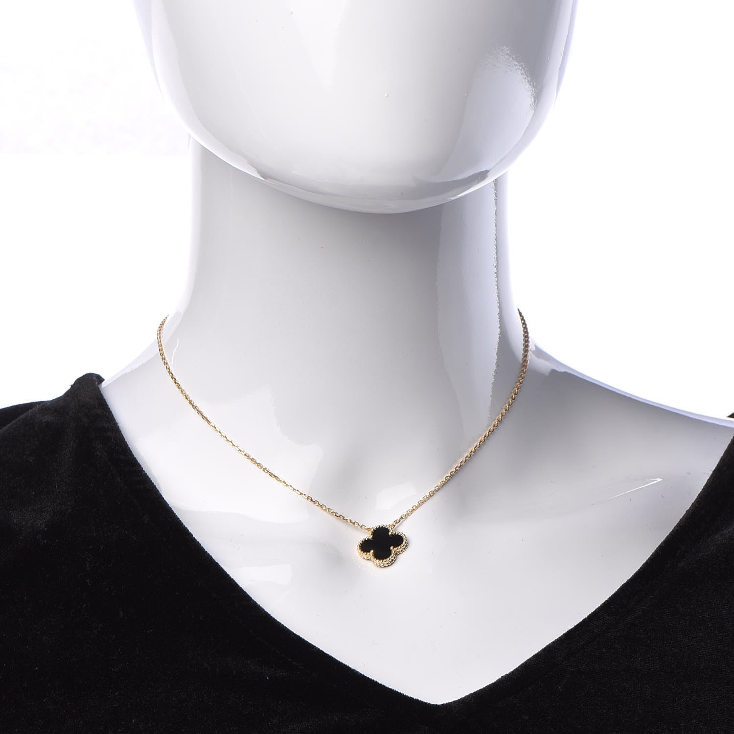 Van Cleef & Arpels 18K Yellow Gold Black Onyx Vintage Alhambra Pendant Necklace 2 of 7