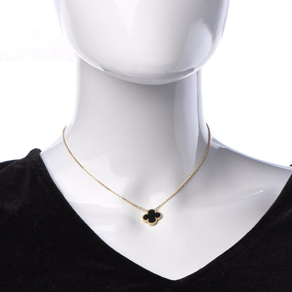 Van Cleef & Arpels 18K Yellow Gold Black Onyx Vintage Alhambra Pendant Necklace 2 of 7
