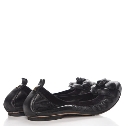 Chanel Lambskin Camellia Cap Toe Ballerina Flats 38 Black 4 of 13