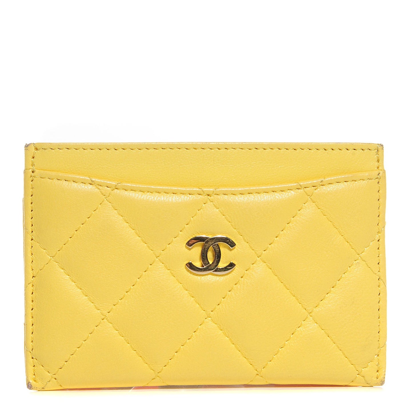Lambskin Quilted Card Holder Yellow