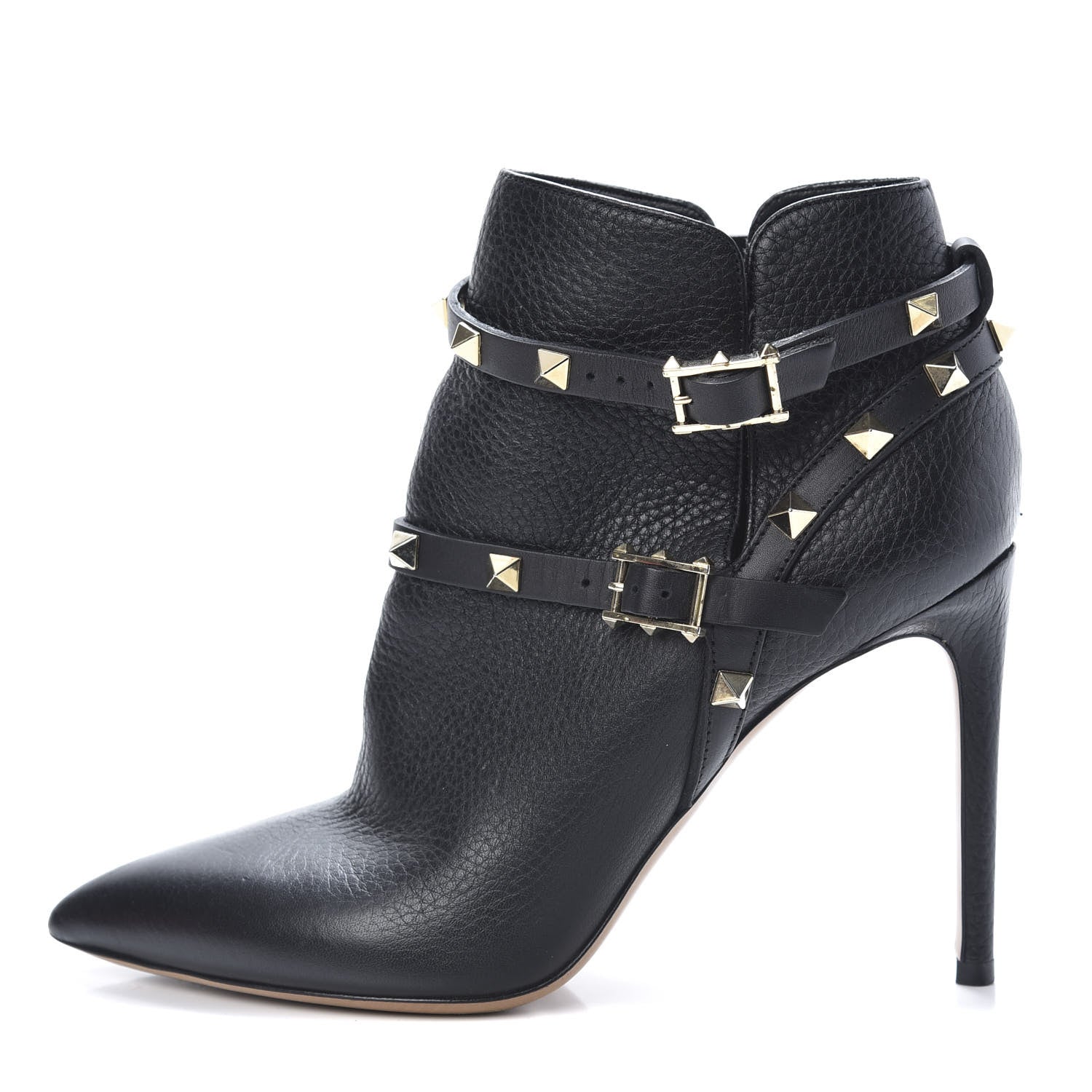 Valentino Garavani Pebbled Calfskin Rockstud Double Buckle 100mm Ankle Boots 36.5 Black 1 of 11